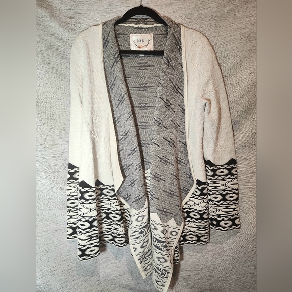 BNCI Boundless North Free Spirit Cardigan Wrap L Jacket White Black - Picture 1 of 9